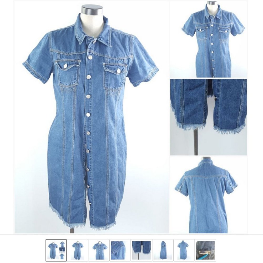 Adriana Sport Vintage Women Denim Polo Dress Button Downs Frayed Hem Blue